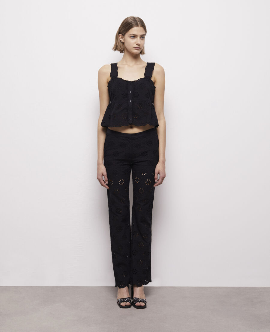 black pants with broderie anglaise