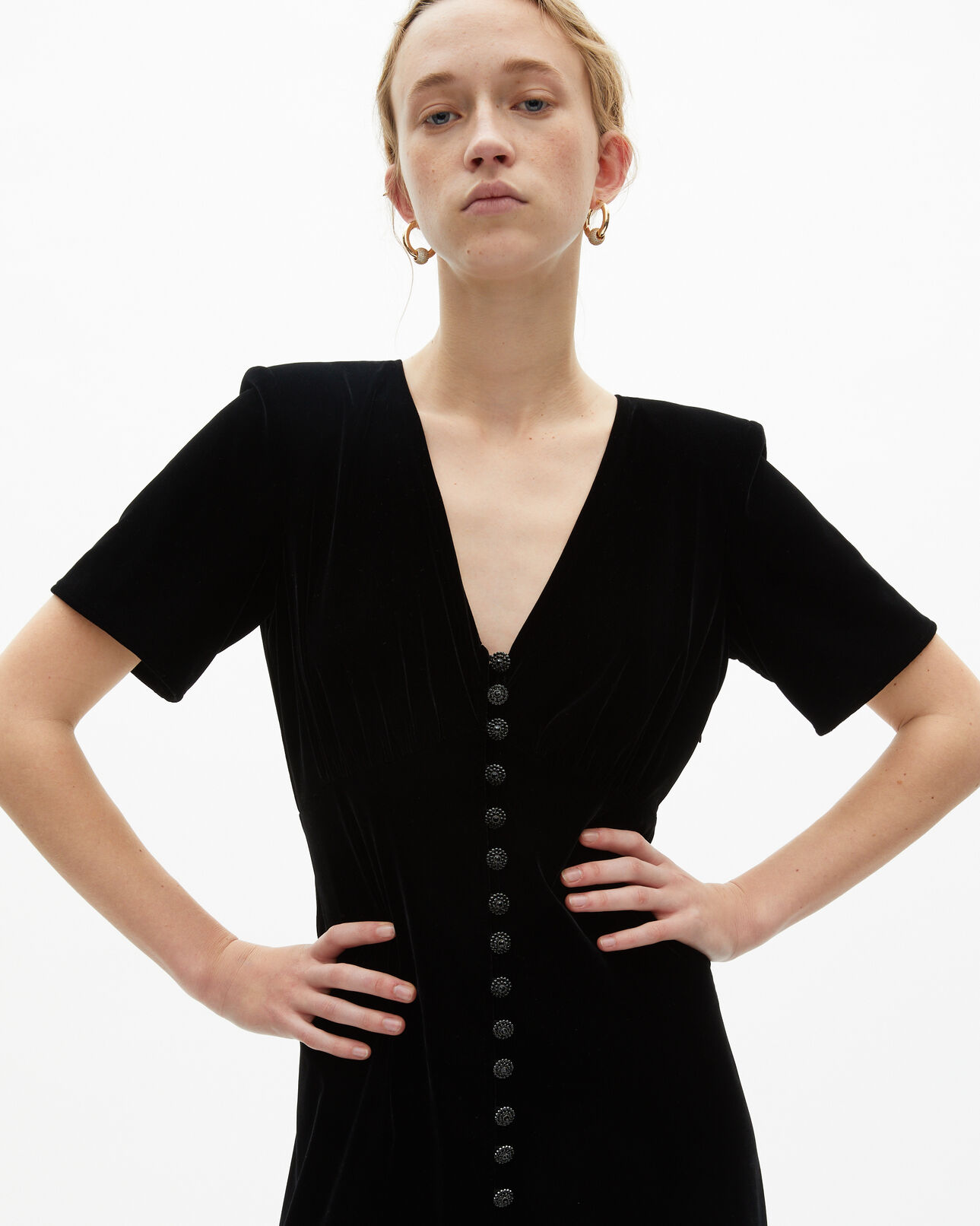 The Kooples WOMEN BLACK long black velvet dress