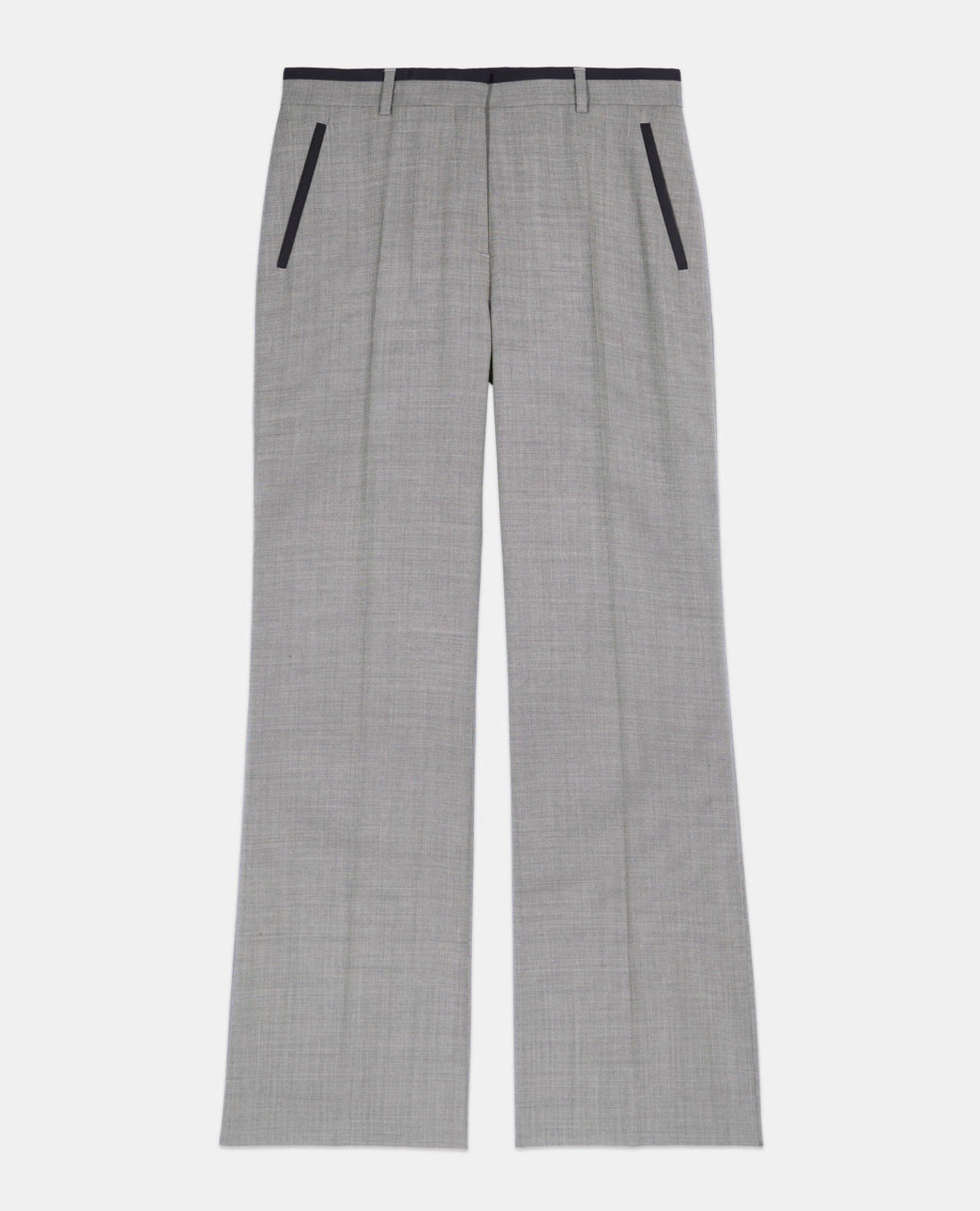 Pantalon tailleur droit en laine taupe, BEIGE MELANGE, hi-res image number null