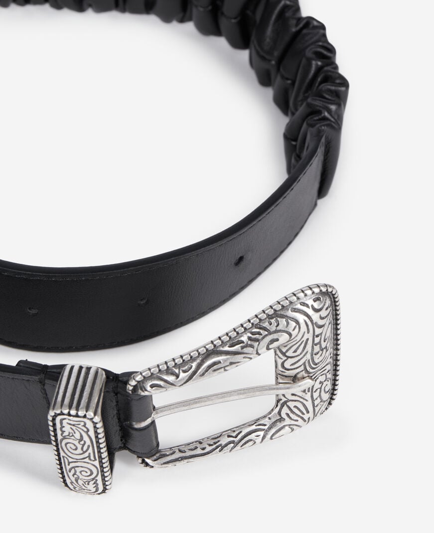 The Kooples WOMEN BLACK wide black gathered leather belt