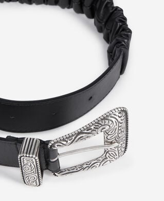 The Kooples WOMEN BLACK wide black gathered leather belt