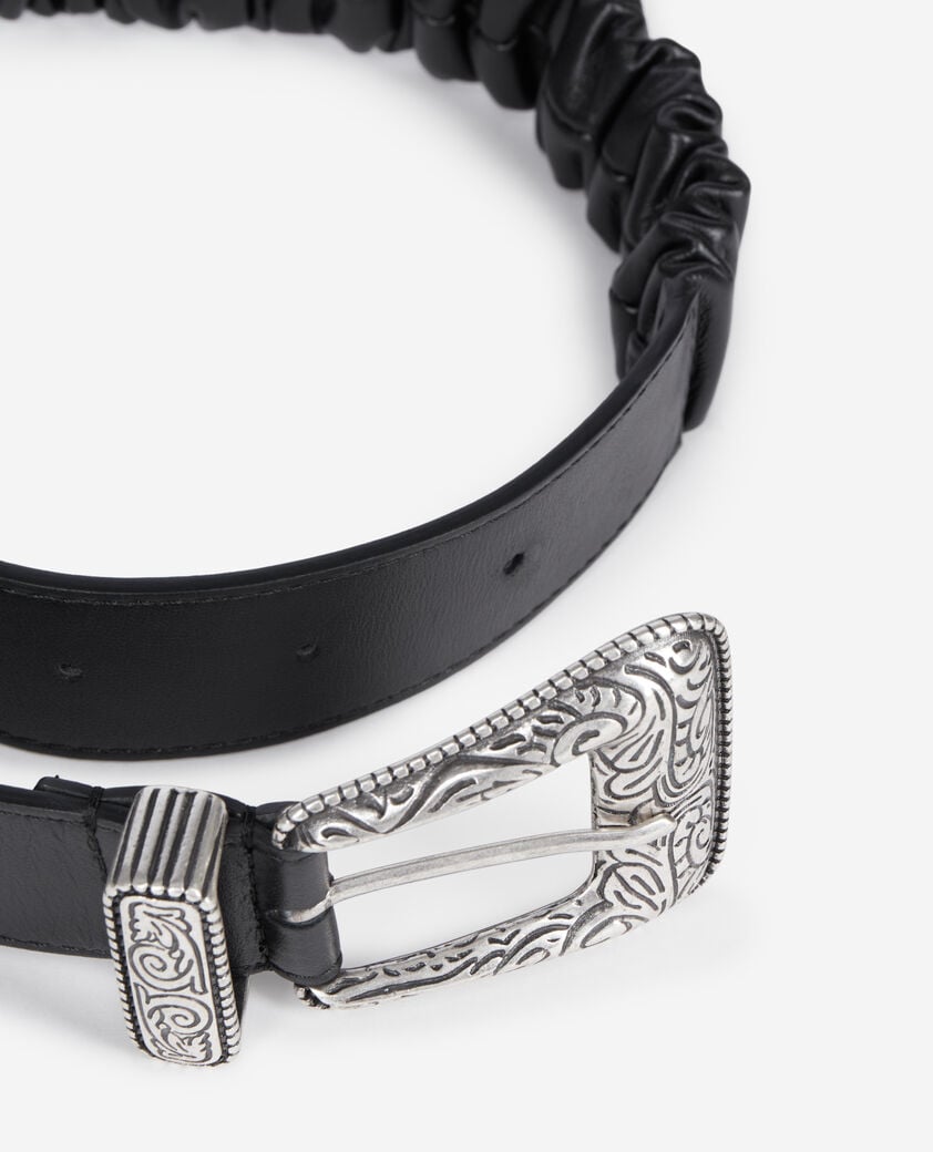 The Kooples DAMEN BLACK breiter schwarzer geraffter ledergürtel