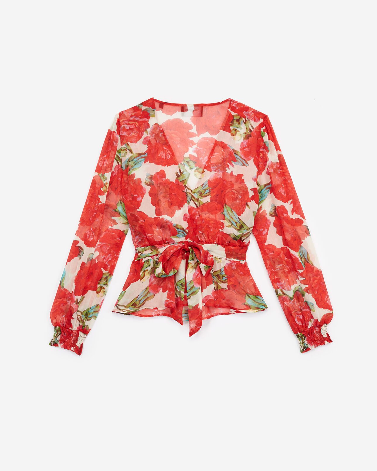 The Kooples FEMME ECRU RED top cache-cœur imprimé fleurs rouges