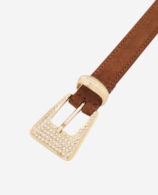 The Kooples DAMEN COGNAC western-schnalleng&uuml;rtel mit goldenen strasssteinen aus camelfarbenem wildleder