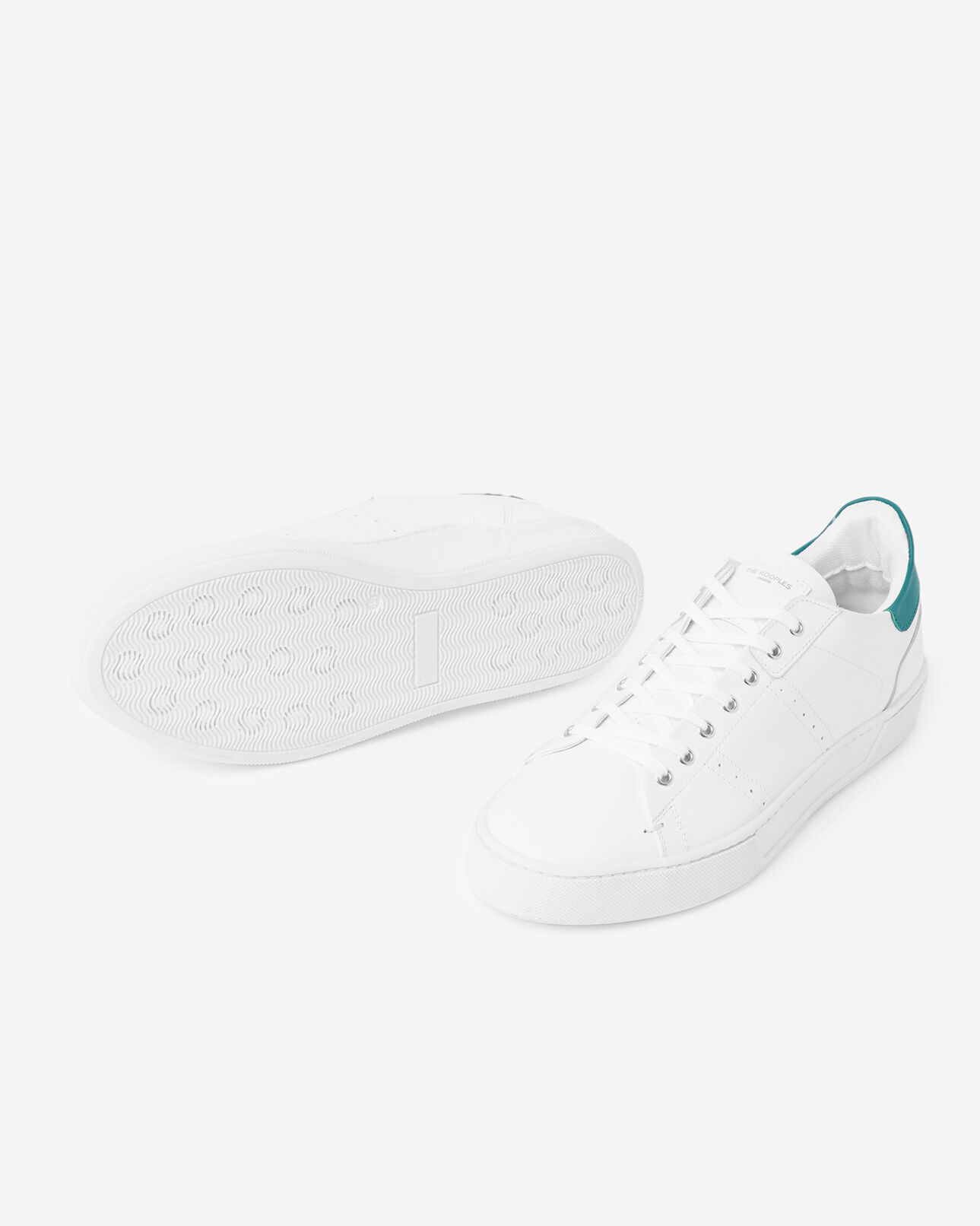The Kooples HOMME WHITE / GREEN baskets basses blanches cuir empiècement vert