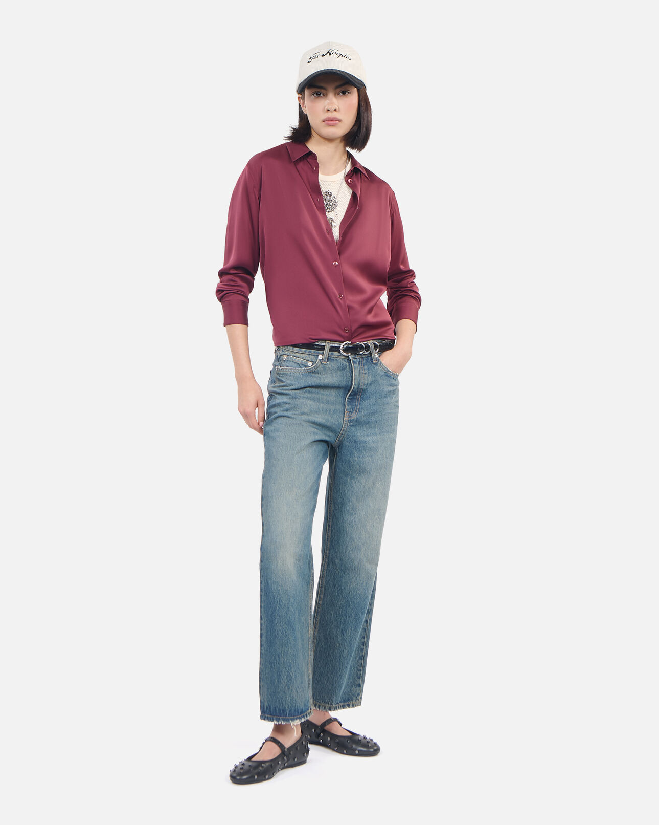 The Kooples WOMEN BURGUNDY burgundy silk shirt