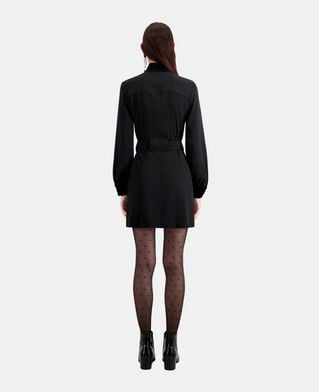 The Kooples WOMEN BLACK short black crepe dress with velvet details