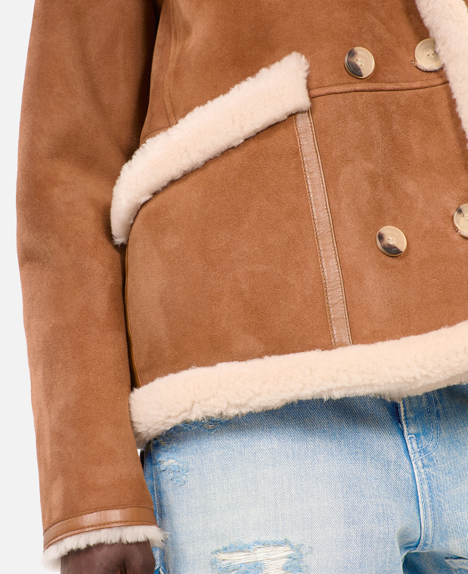 The Kooples WOMEN BROWN-BEIGE short brown shearling coat