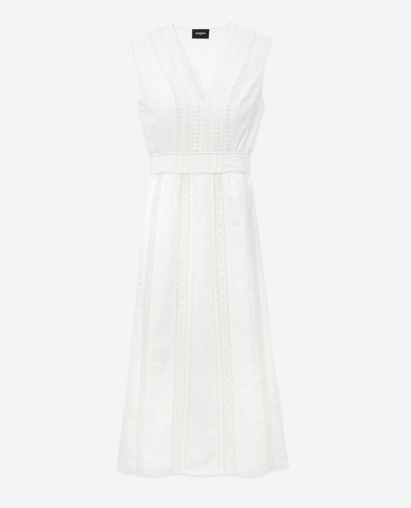 The Kooples DAMEN OFF WHITE &auml;rmelloses ecrufarbenes kleid mit stickerei