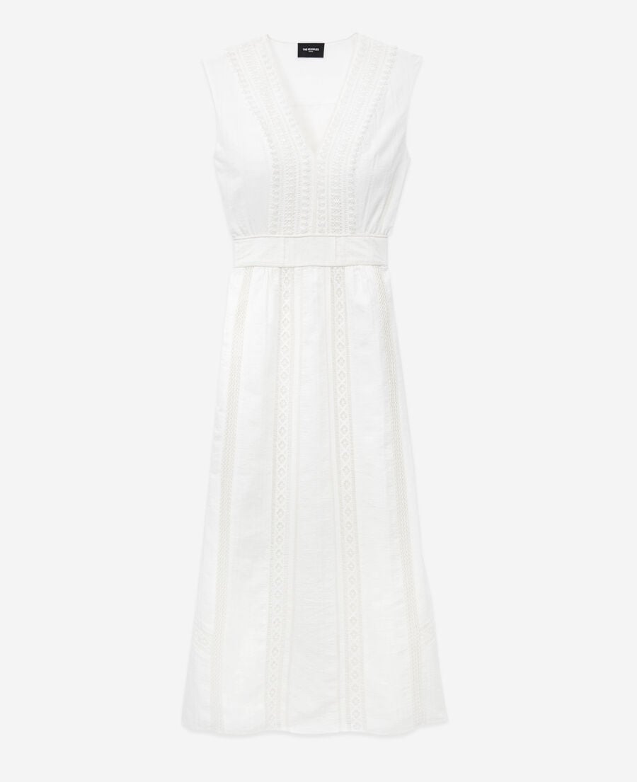 The Kooples FEMME OFF WHITE robe sans manches &eacute;crue d&eacute;tail brod&eacute;