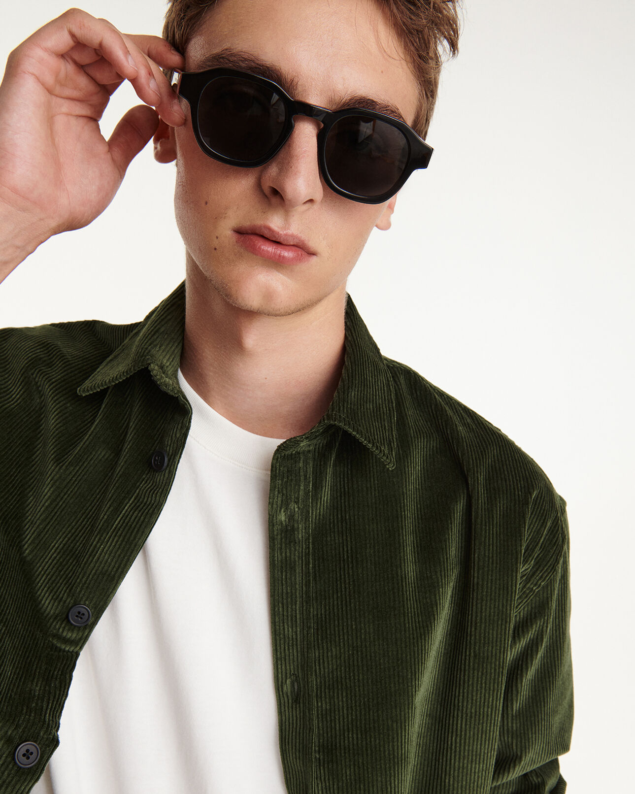 The Kooples HOMME GREEN chemise verte en velours côtelé
