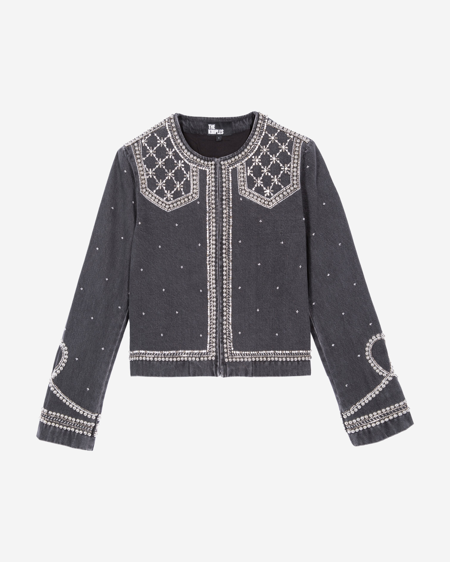 Veste en denim avec studs et perles gris, BLACK WASHED, hi-res image number null
