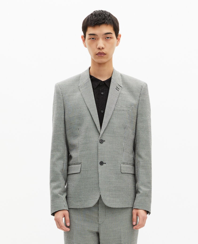 The Kooples HOMME BLACK GREY veste de costume en pied de poule noir et blanc