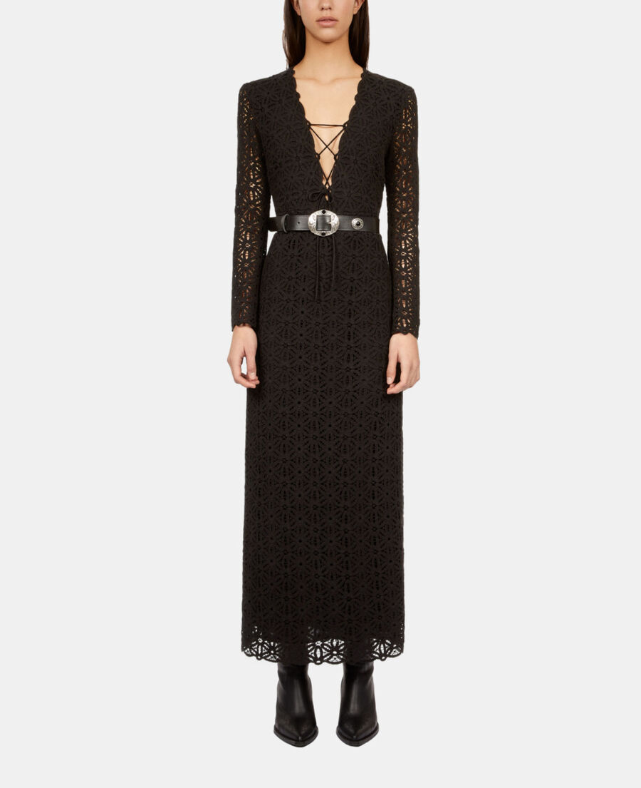 The Kooples F BLACK black leather belt with metallic inserts