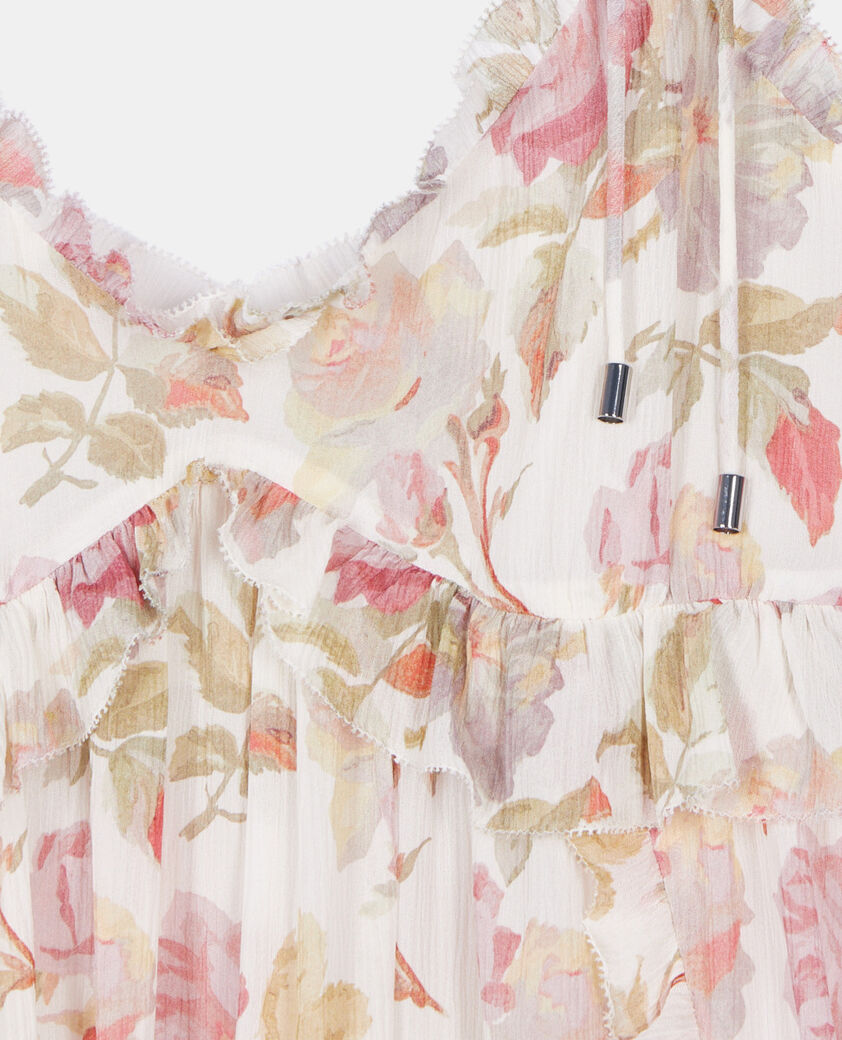 The Kooples WOMEN BEIGE / RED short floral printed silk dress