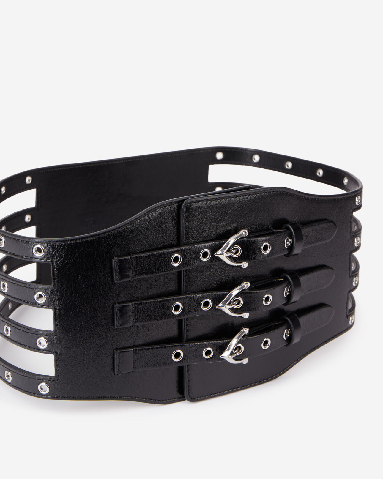 The Kooples FEMME BLACK ceinture corset en cuir noir avec œillets