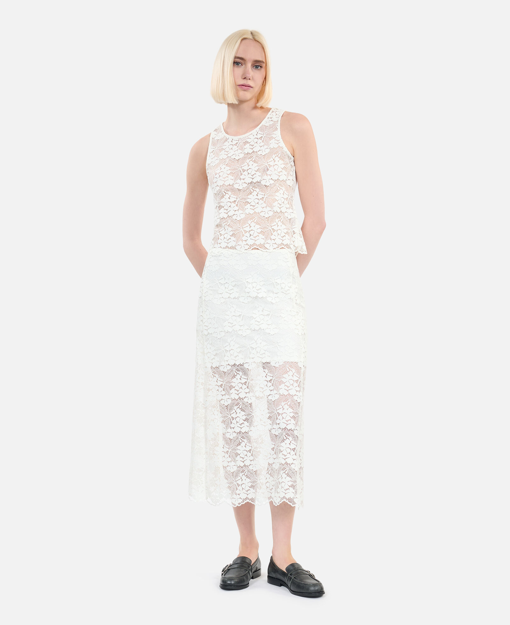 The Kooples FEMME ECRU top sans manches en dentelle écrue