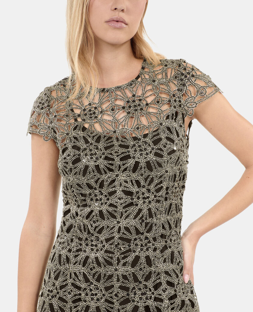 The Kooples F ANTIC GOLD short dress in golden guipure