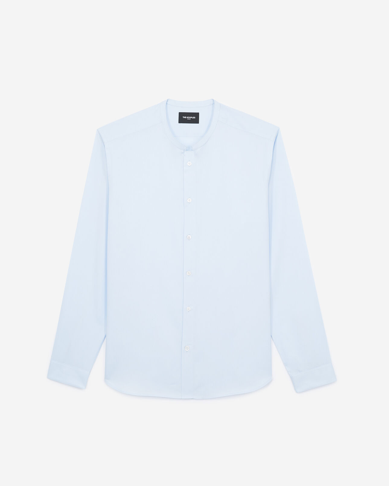 The Kooples MEN SKY collarless, wide-fitting, sky blue cotton shirt