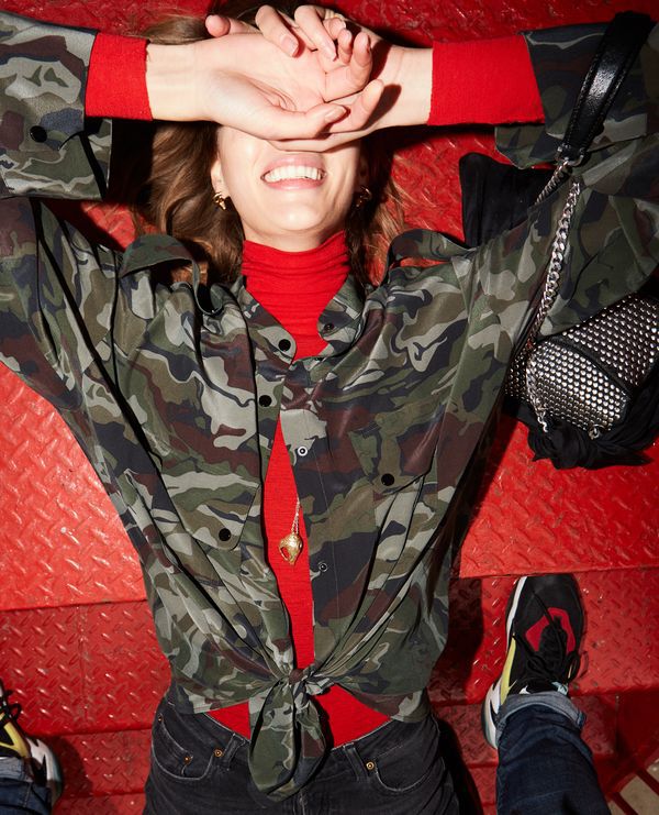 Camo jacket with clearance red stripe on sleeve