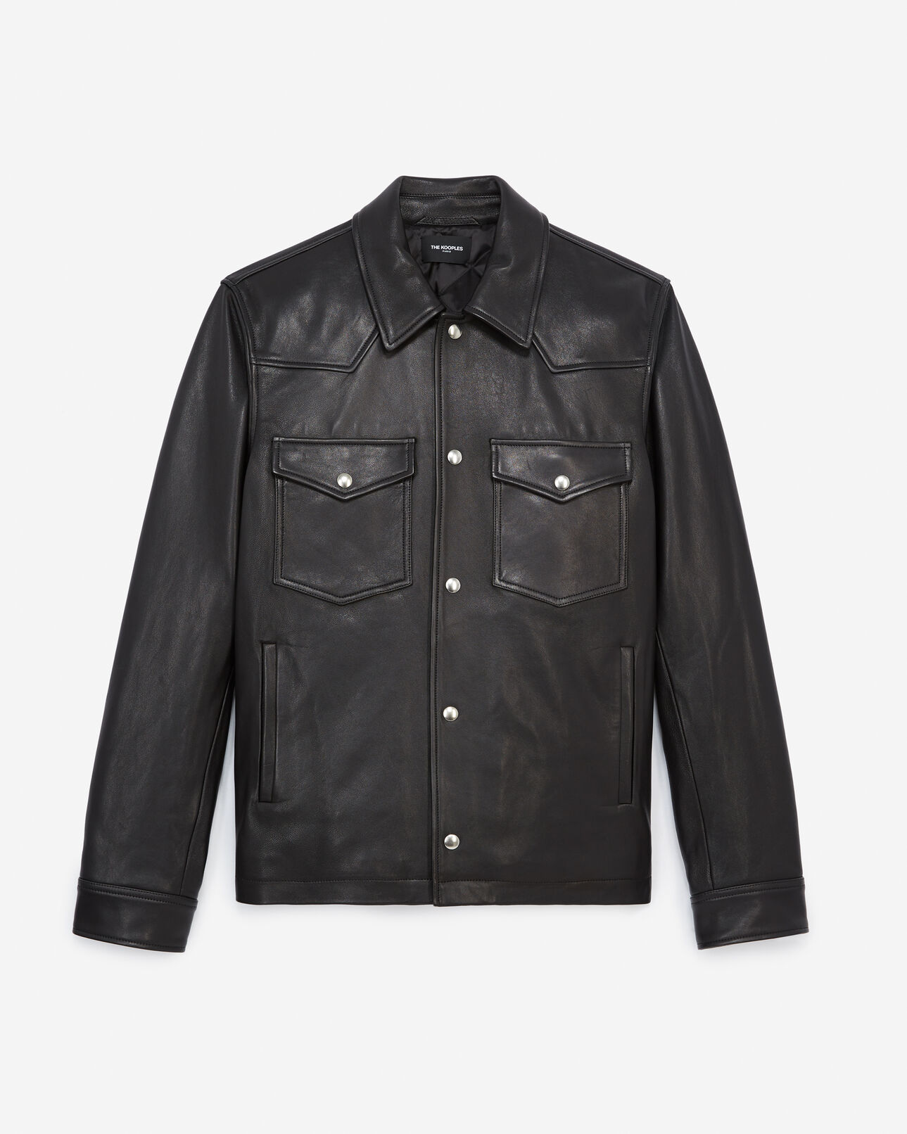 The Kooples MEN BLACK black smooth leather jacket patch pockets