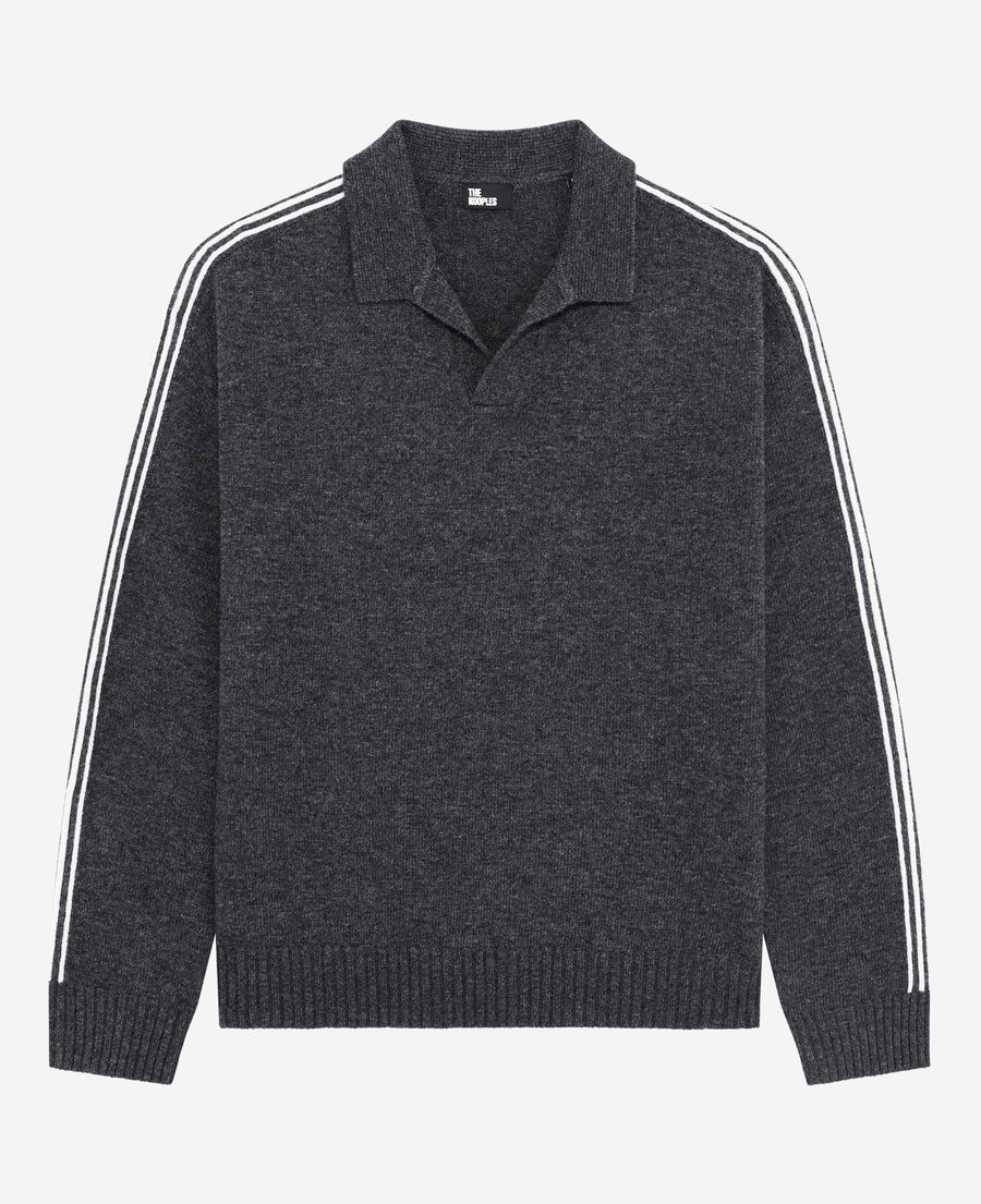 The Kooples HOMBRE GREY jersey de lana con cuello de polo y rayas grises en contraste