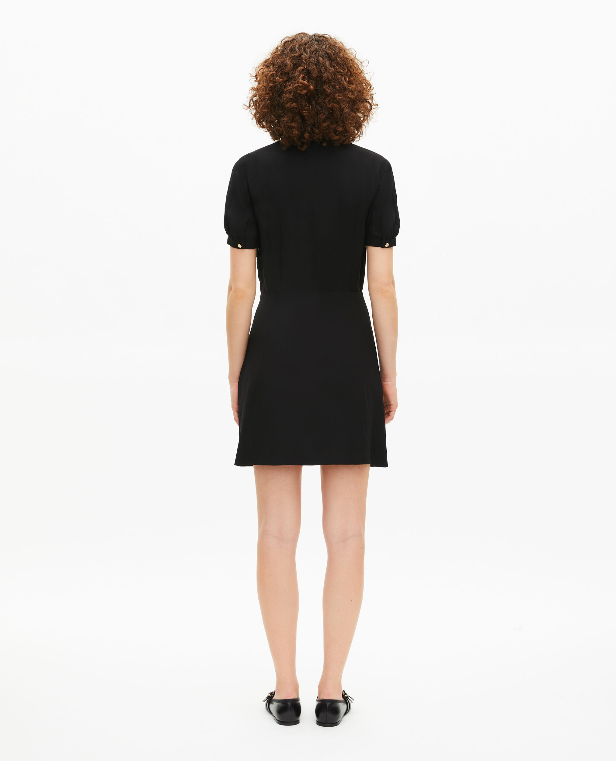 Robe à col brodé contrasté courte noire, BLACK, hi-res image number null