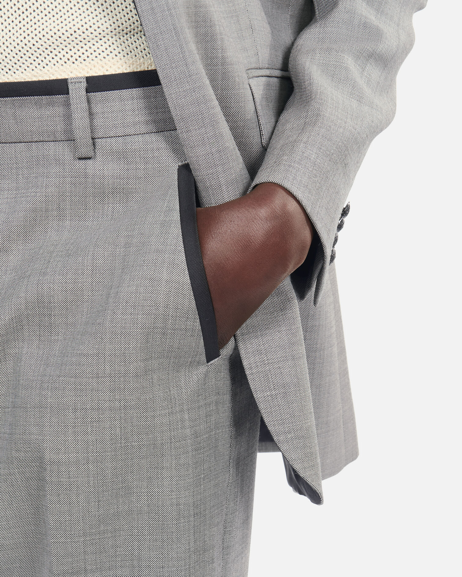 Straight-legged tailored pants in taupe wool, BEIGE MELANGE, hi-res image number null