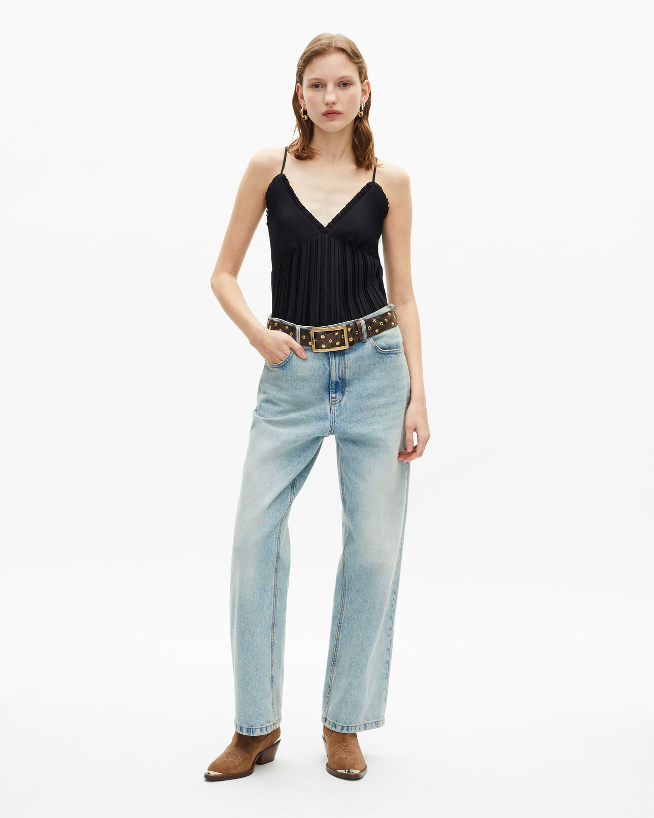 The Kooples DAMEN BLACK schwarzes plissee-camisole