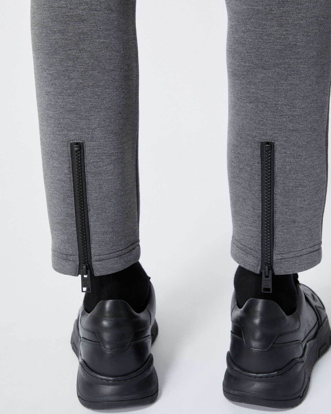 The Kooples MEN DARK GREY MELANGE zipped gray joggers with trims and logo