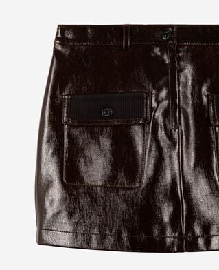 The Kooples F CAFE short brown vinyl-effect skirt