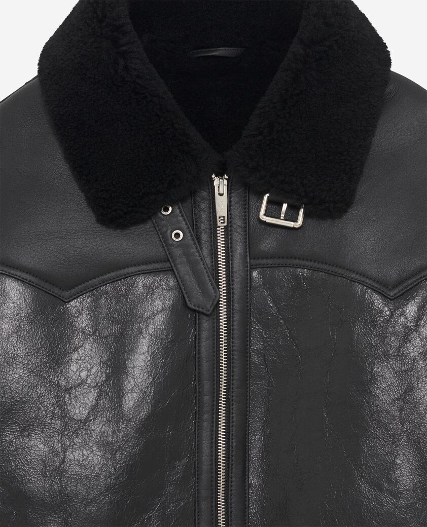 The Kooples FEMME BLACK peau lain&eacute;e courte col sherpa noire