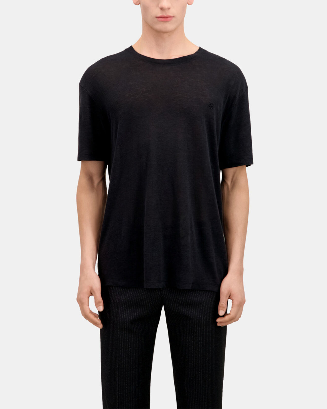 The Kooples HOMME BLACK t-shirt homme noir en lin avec blason
