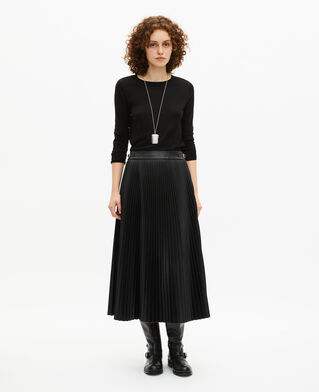 The Kooples F BLACK black leather-effect pleated long skirt