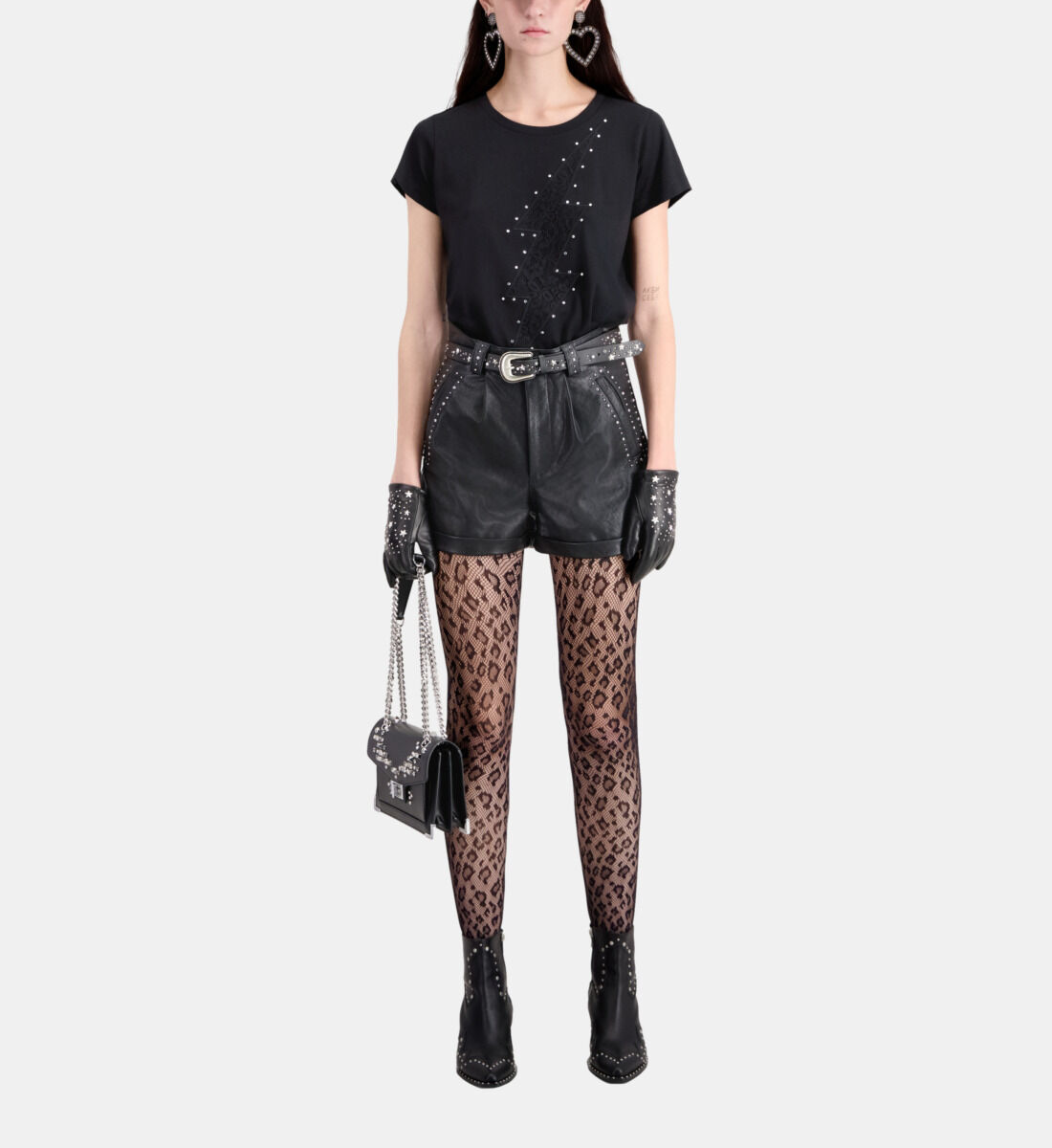Leather shorts with studs The Kooples Canada