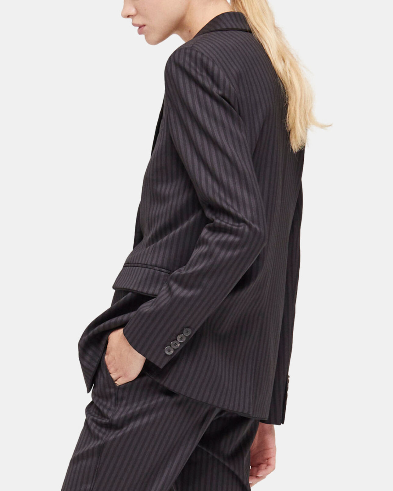 The Kooples FEMME BLACK GREY veste de costume en laine à rayures