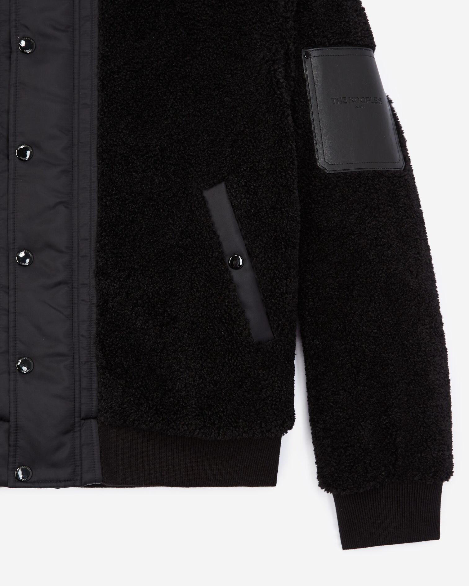 Blouson effet mouton noir à capuche, BLACK, hi-res image number null