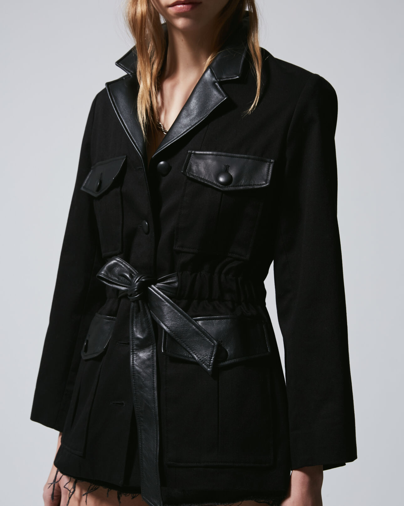 The Kooples MUJER BLACK chaqueta algodón negra bolsillos detalle piel