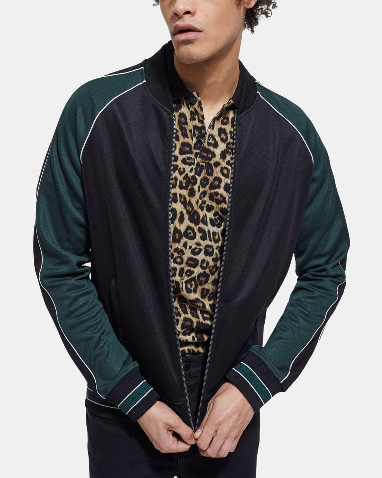 The Kooples HOMME VERT BOUTEILLE sweatshirt zippé bicolore