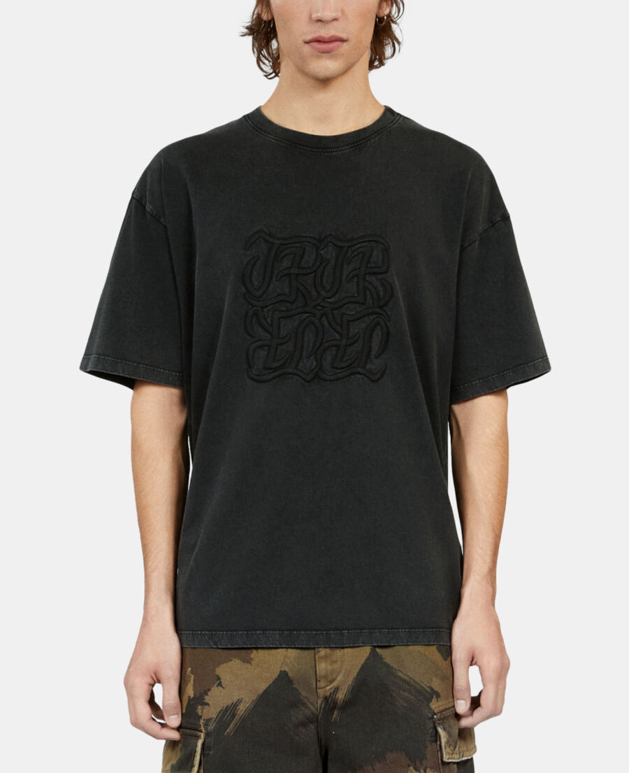 The Kooples H BLACK WASHED black t-shirt with logo embroidery