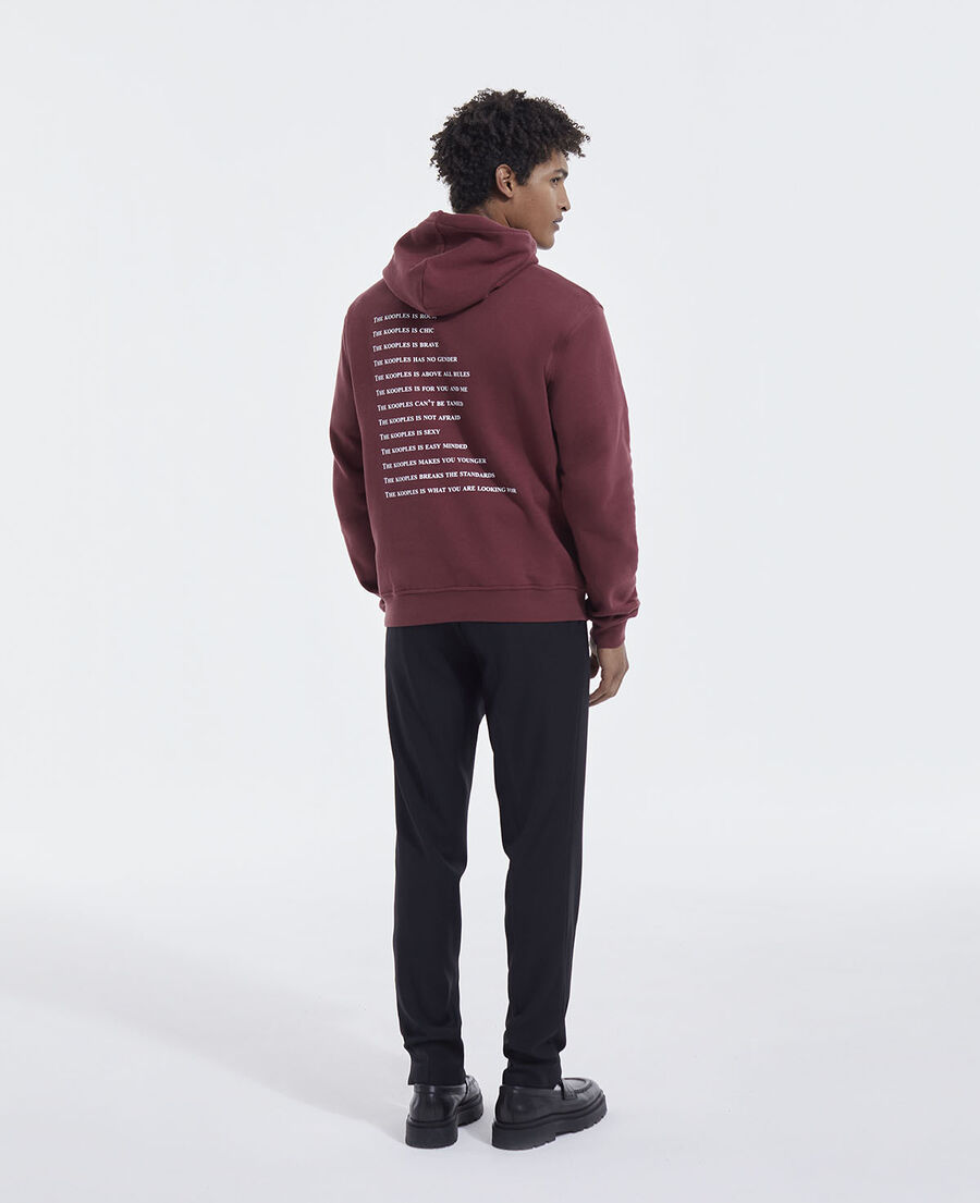 burgundy cotton hoodie with what is print
