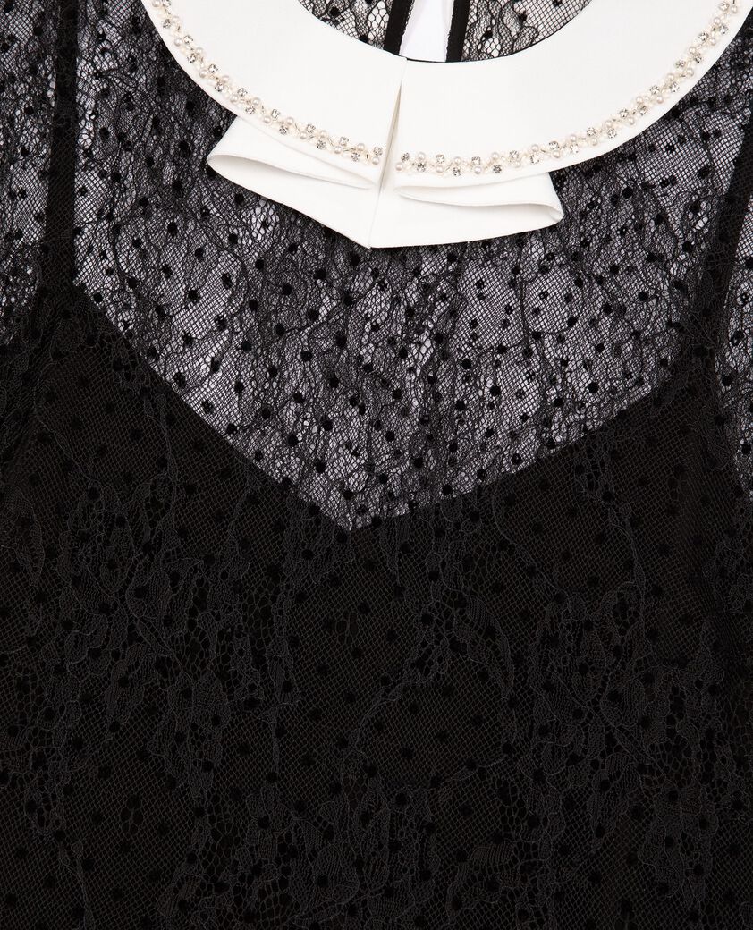 The Kooples DAMEN BLACK kurzes kleid aus spitze mit plumetis und strasssteinen schwarz