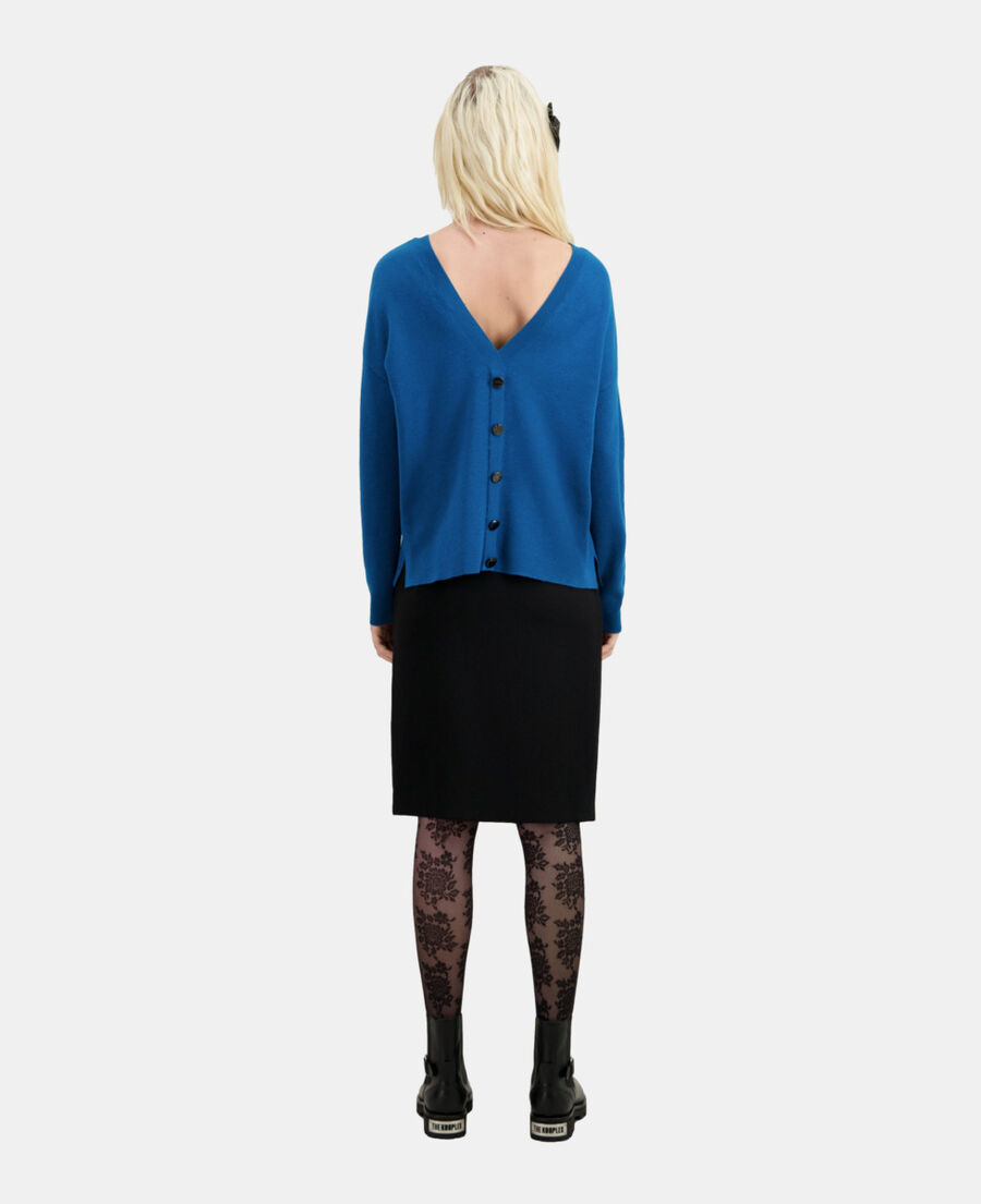 The Kooples DAMEN MEDIUM BLUE blauer pullover mit knopfleiste am rücken