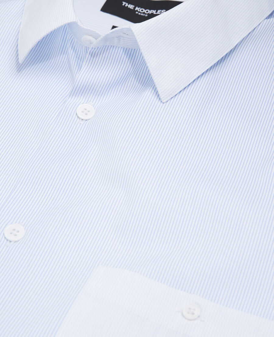 white collar shirt with sky blue stripes