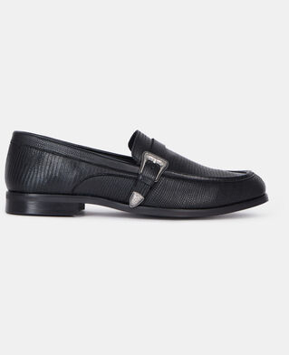 The Kooples HOMME BLACK mocassins en cuir noir avec boucle western