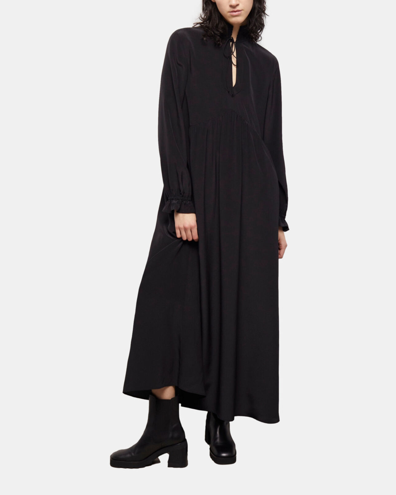 The Kooples DAMEN BLACK langes, schwarzes kleid aus seide