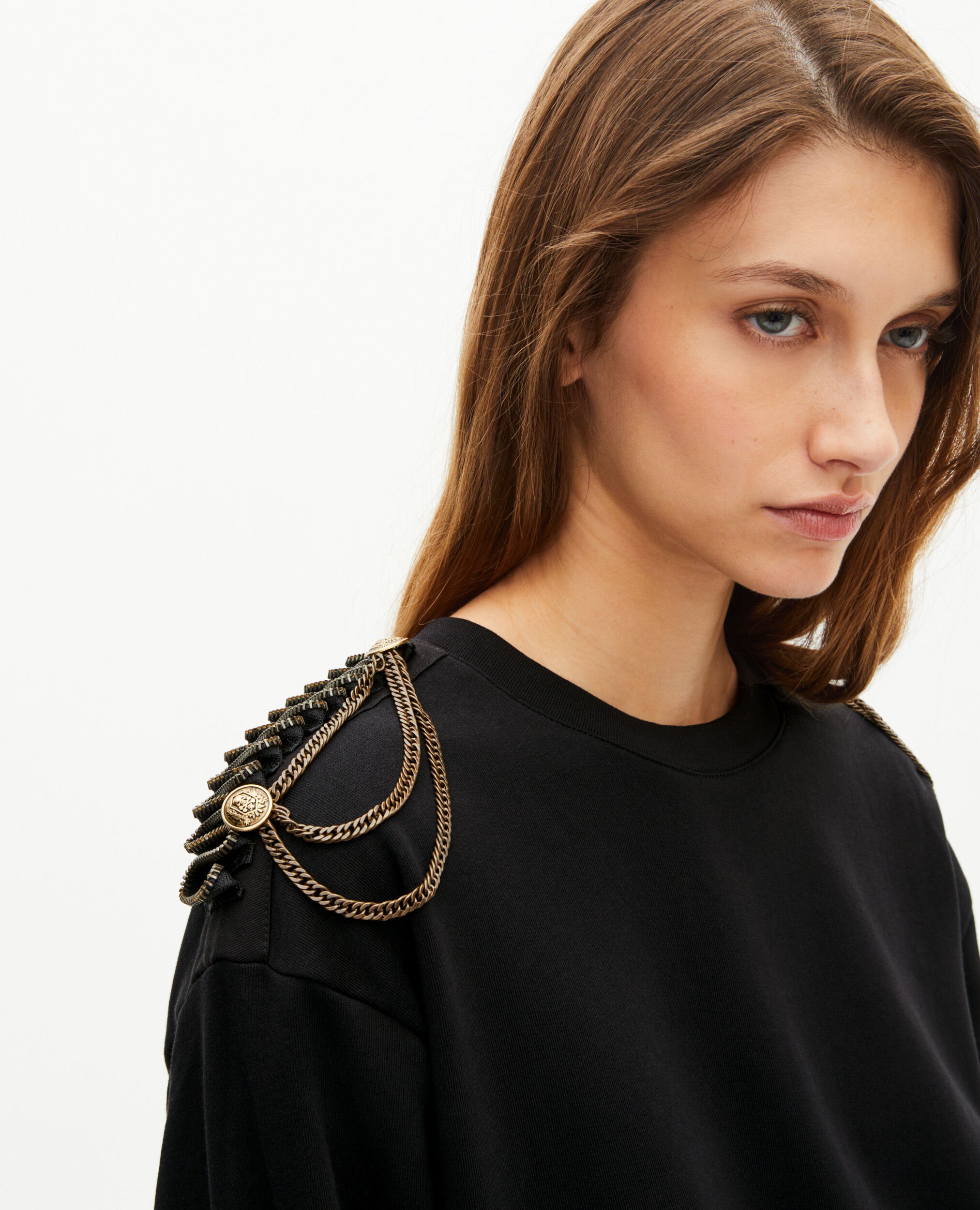 Black chain sweatshirt, BLACK WASHED, hi-res image number null