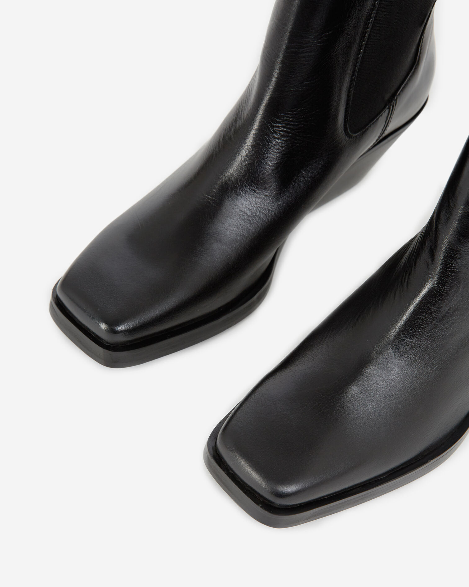 Black leather ankle boots with flat sole, BLACK, hi-res image number null