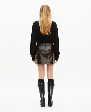 The Kooples WOMEN CAFE short brown vinyl-effect skirt