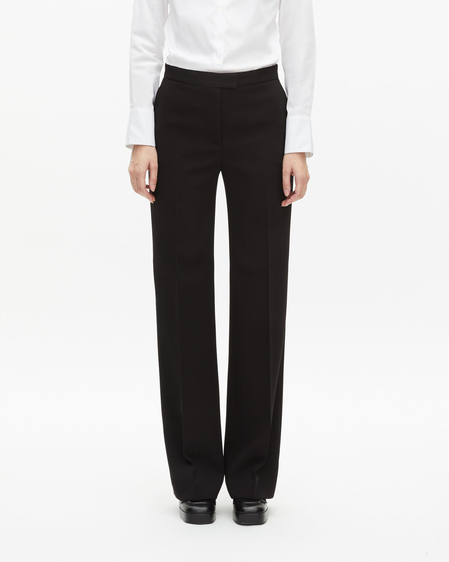 Black crêpe suit pants straight cut , BLACK, hi-res image number null